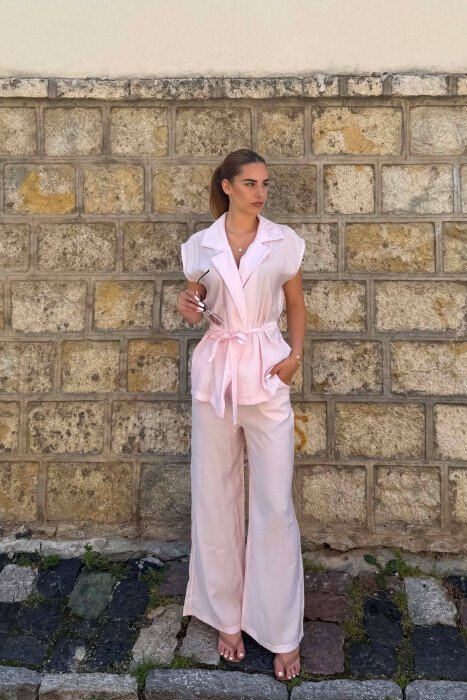 ONE COLOR VEST + TROUSERS WOMAN SET BABY PINK/ROZB - 1