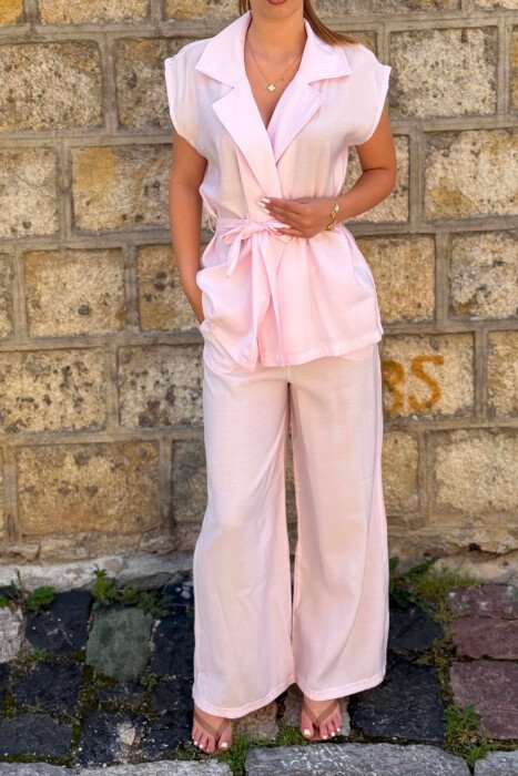 ONE COLOR VEST + TROUSERS WOMAN SET BABY PINK/ROZB - 2
