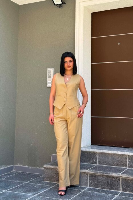 ONE COLOR VEST + TROUSERS WOMAN SET BEIGE/BEZHE - KLAUDIO FASHION