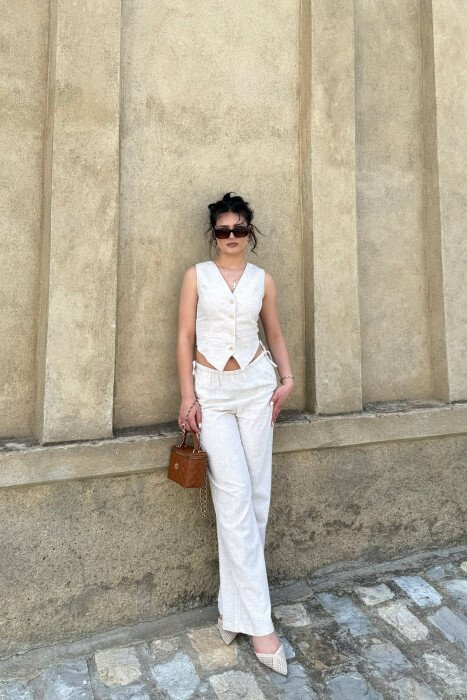 ONE COLOR VEST + TROUSERS WOMAN SET BEIGE/BEZHE - KLAUDIO FASHION