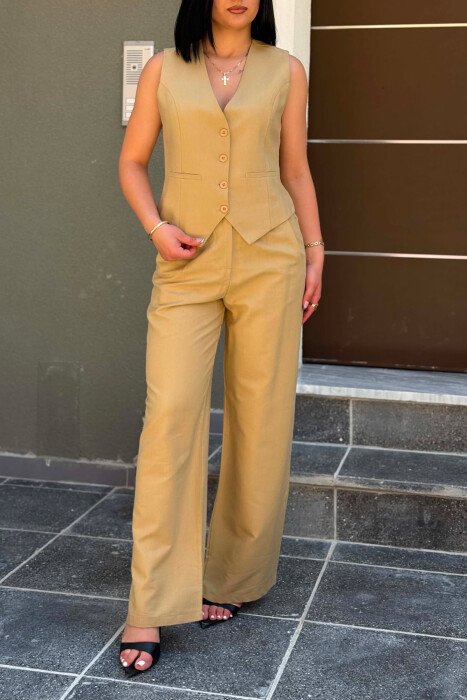 ONE COLOR VEST + TROUSERS WOMAN SET BEIGE/BEZHE - 4