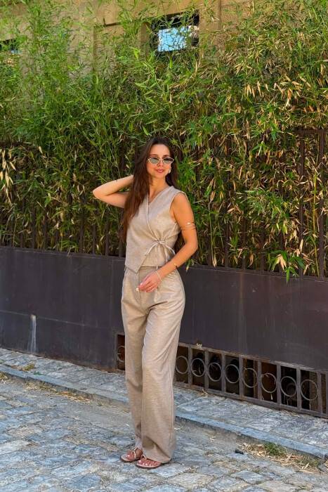 ONE COLOR VEST + TROUSERS WOMAN SET BEIGE/BEZHE - 2