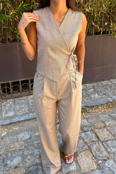 ONE COLOR VEST + TROUSERS WOMAN SET BEIGE/BEZHE - 4