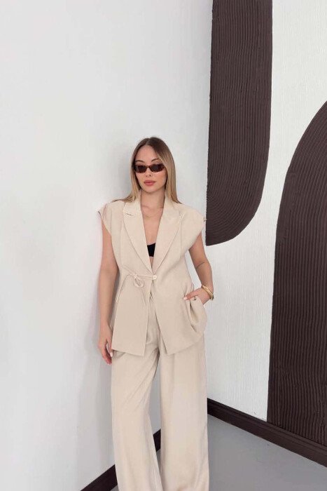 ONE COLOR VEST + TROUSERS WOMAN SET BEIGE/BEZHE - 5