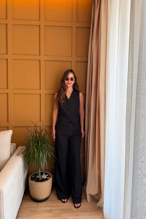 ONE COLOR VEST + TROUSERS WOMAN SET BLACK/ E ZEZE - KLAUDIO FASHION