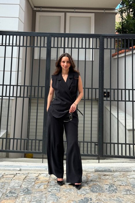 ONE COLOR VEST + TROUSERS WOMAN SET BLACK/ E ZEZE - KLAUDIO FASHION