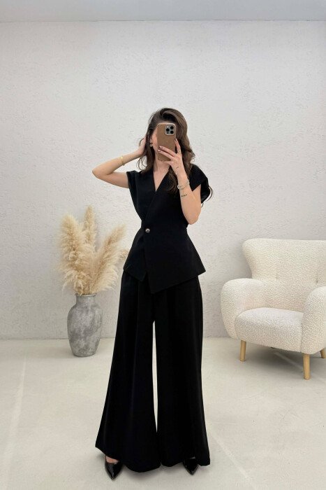 ONE COLOR VEST + TROUSERS WOMAN SET BLACK/ E ZEZE - KLAUDIO FASHION