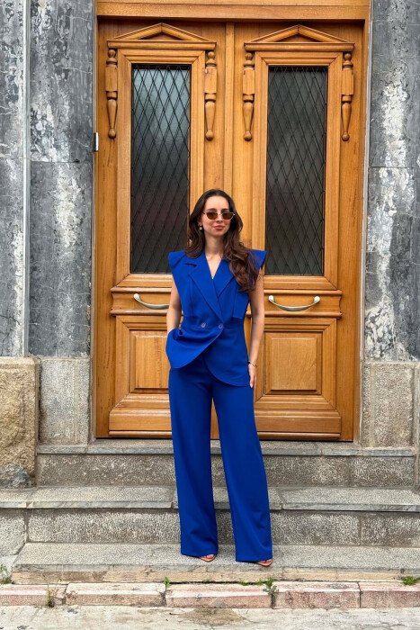 ONE COLOR VEST + TROUSERS WOMAN SET BLUE/BLU - KLAUDIO FASHION