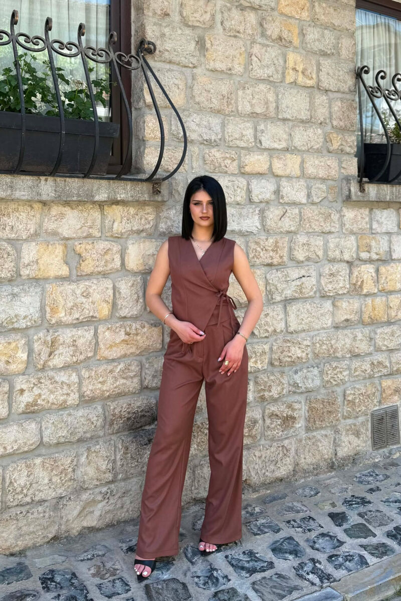 ONE COLOR VEST + TROUSERS WOMAN SET BROWN/KAFE - 1