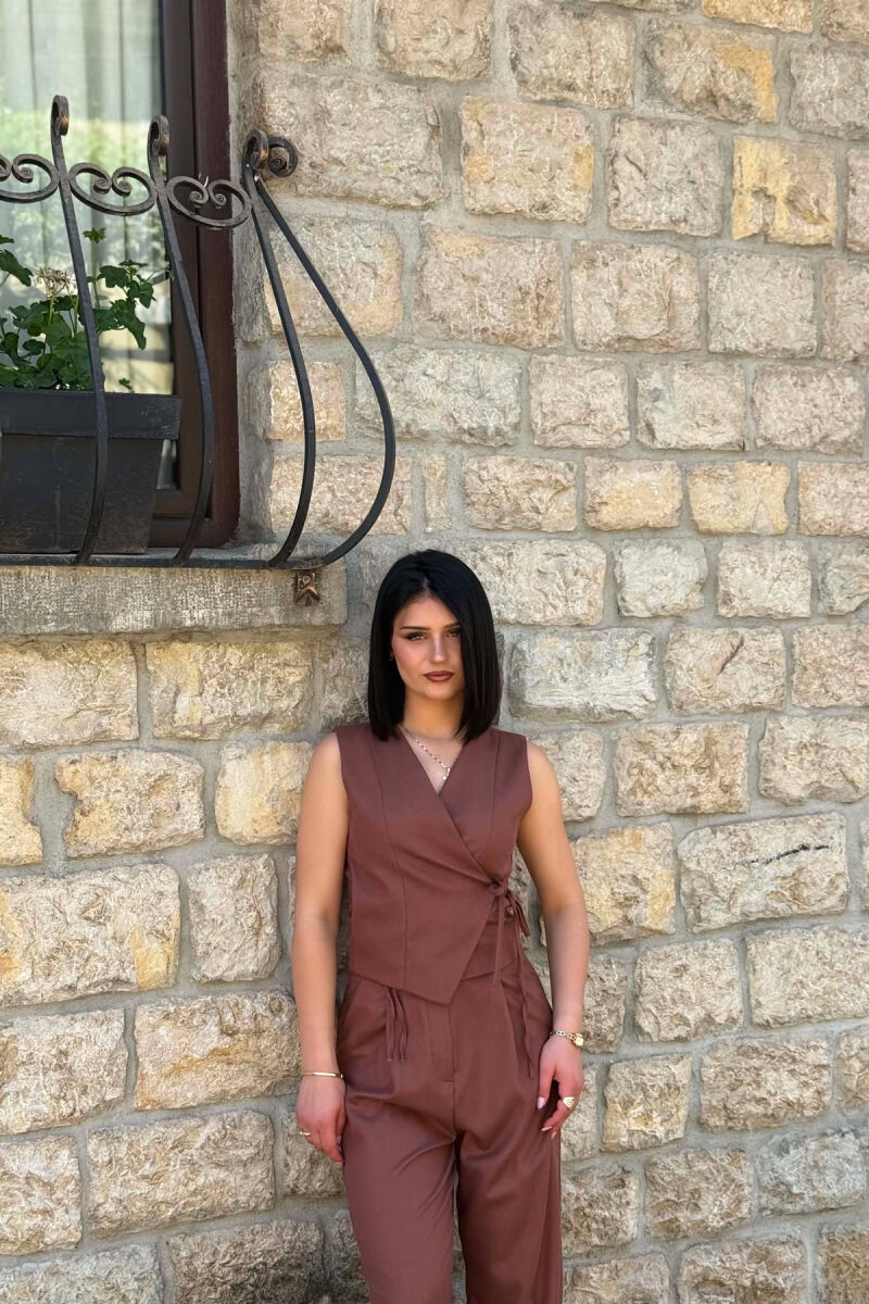 ONE COLOR VEST + TROUSERS WOMAN SET BROWN/KAFE - 2