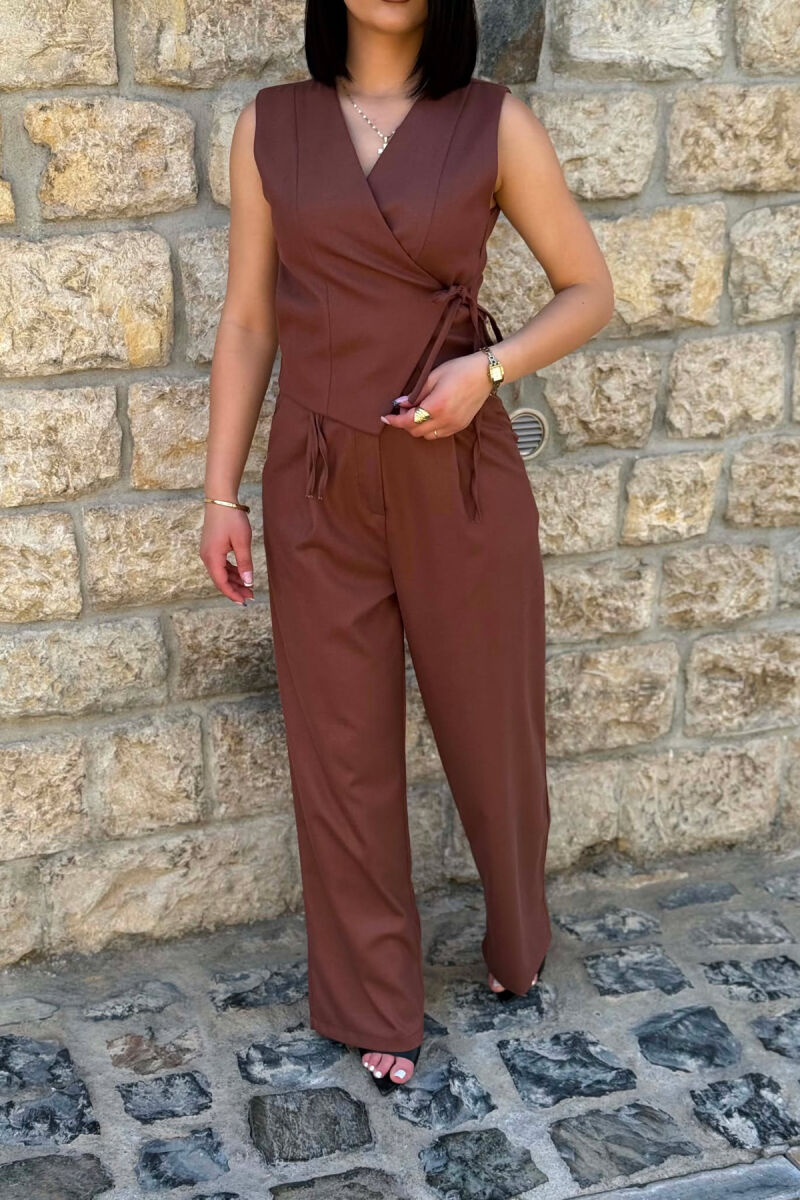 ONE COLOR VEST + TROUSERS WOMAN SET BROWN/KAFE - 3