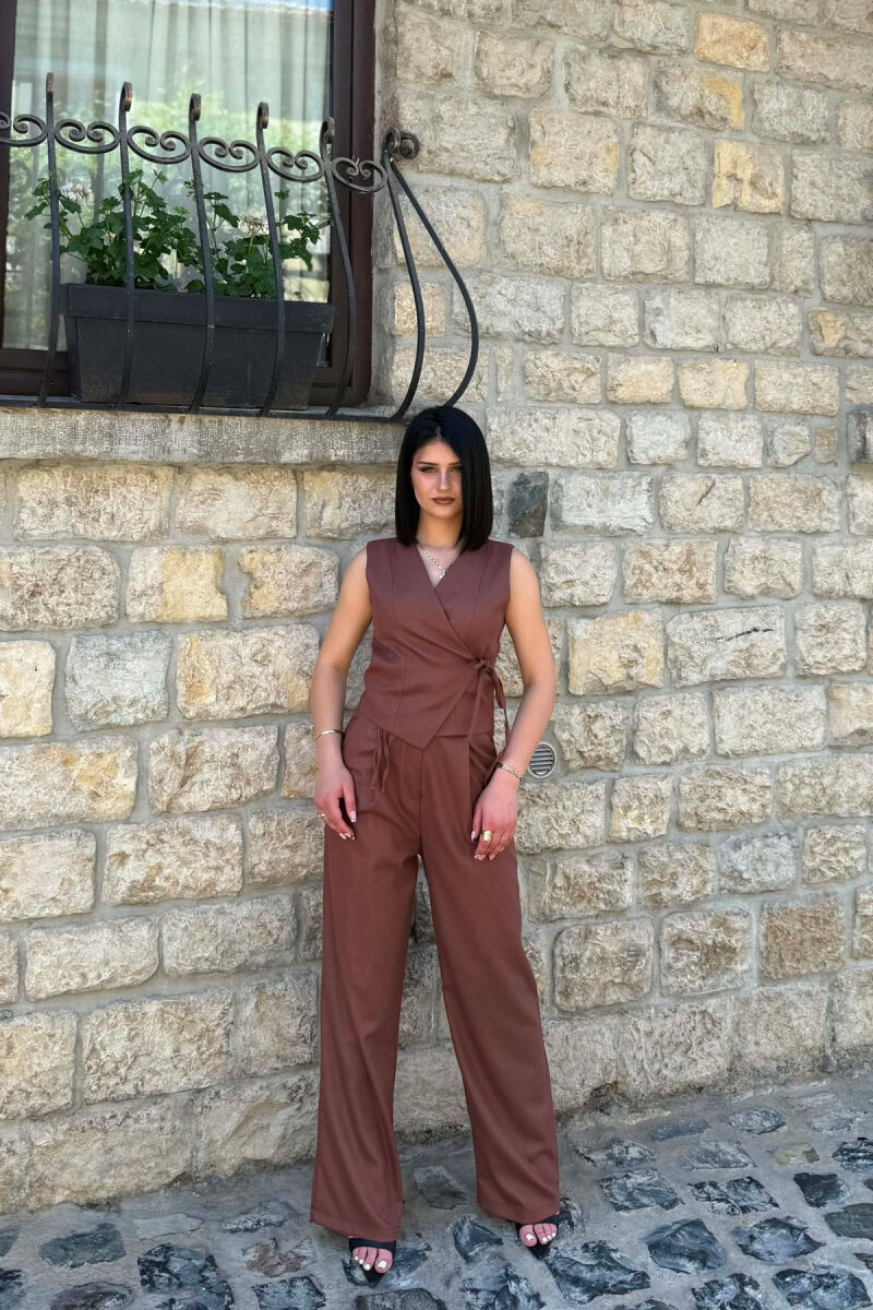 ONE COLOR VEST + TROUSERS WOMAN SET BROWN/KAFE - 4