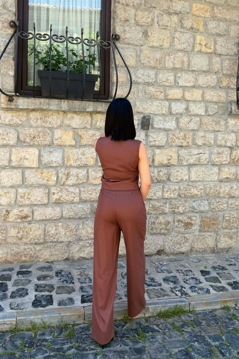 ONE COLOR VEST + TROUSERS WOMAN SET BROWN/KAFE - 5
