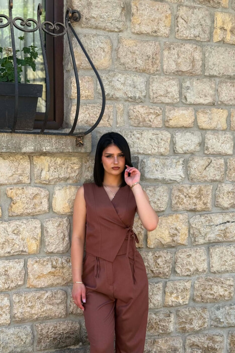 ONE COLOR VEST + TROUSERS WOMAN SET BROWN/KAFE - 6