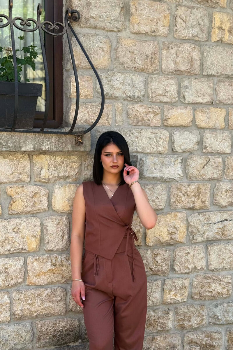 ONE COLOR VEST + TROUSERS WOMAN SET BROWN/KAFE - 6