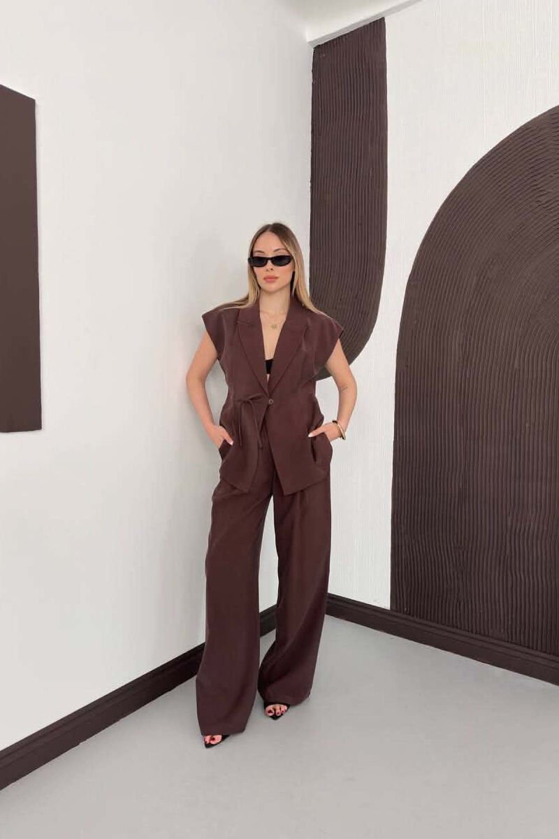 ONE COLOR VEST + TROUSERS WOMAN SET BROWN/KAFE - 1