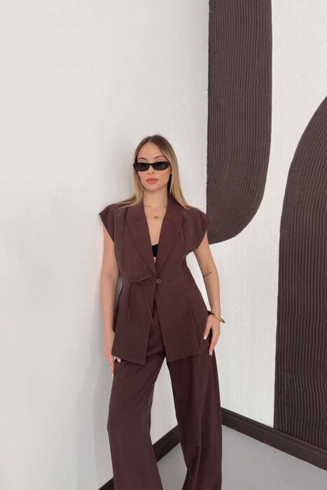 ONE COLOR VEST + TROUSERS WOMAN SET BROWN/KAFE - 2