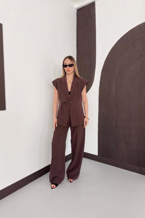 ONE COLOR VEST + TROUSERS WOMAN SET BROWN/KAFE - 3