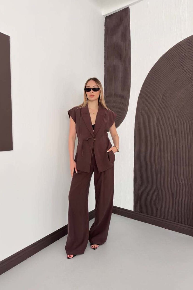 ONE COLOR VEST + TROUSERS WOMAN SET BROWN/KAFE - 4