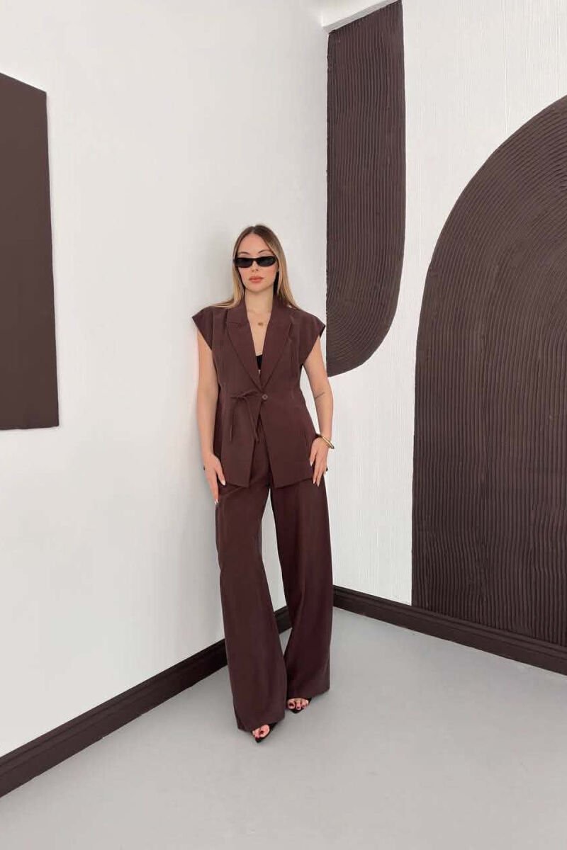 ONE COLOR VEST + TROUSERS WOMAN SET BROWN/KAFE - 5