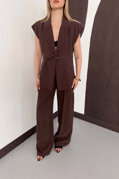 ONE COLOR VEST + TROUSERS WOMAN SET BROWN/KAFE - 6