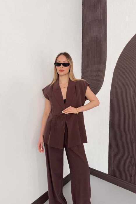 ONE COLOR VEST + TROUSERS WOMAN SET BROWN/KAFE - 7