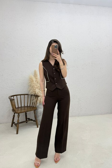 ONE COLOR VEST + TROUSERS WOMAN SET BROWN/KAFE - 1