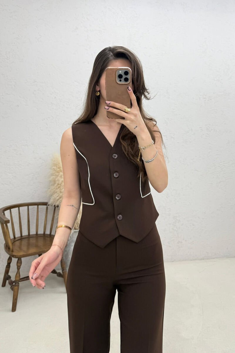 ONE COLOR VEST + TROUSERS WOMAN SET BROWN/KAFE - 3