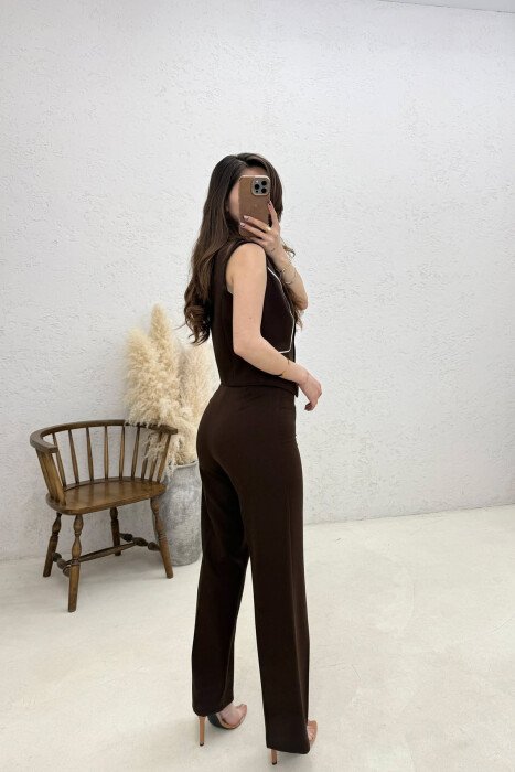 ONE COLOR VEST + TROUSERS WOMAN SET BROWN/KAFE - 4