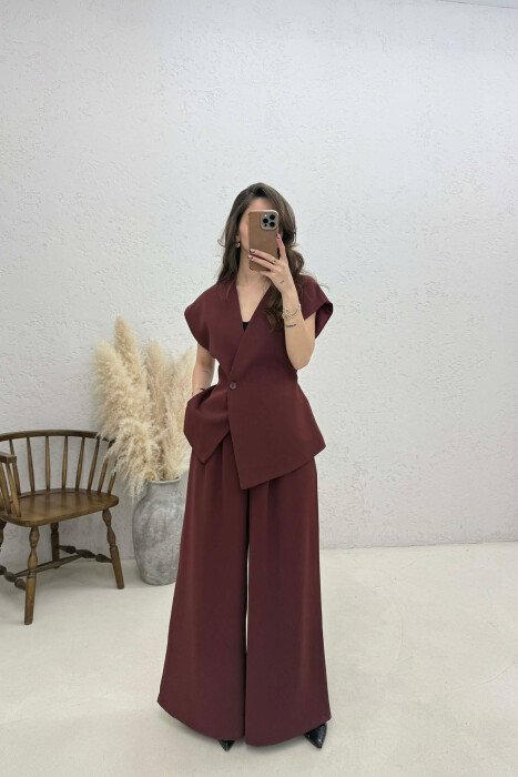 ONE COLOR VEST + TROUSERS WOMAN SET BURGUNDY/VISHNJE 