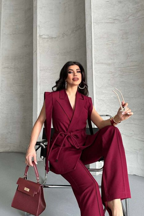 ONE COLOR VEST + TROUSERS WOMAN SET BURGUNDY/VISHNJE - 5