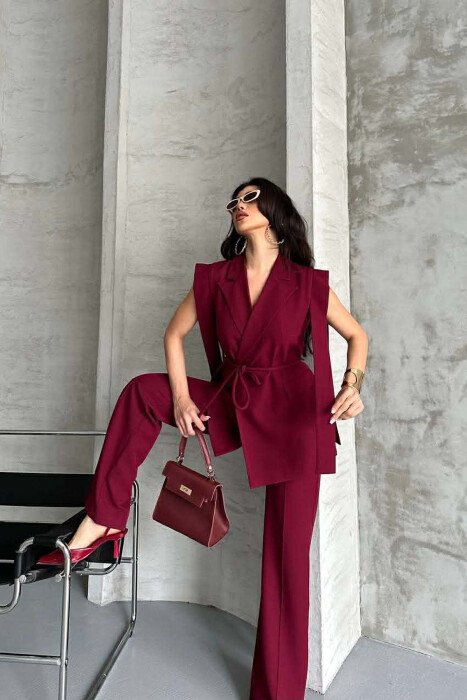 ONE COLOR VEST + TROUSERS WOMAN SET BURGUNDY/VISHNJE - 7