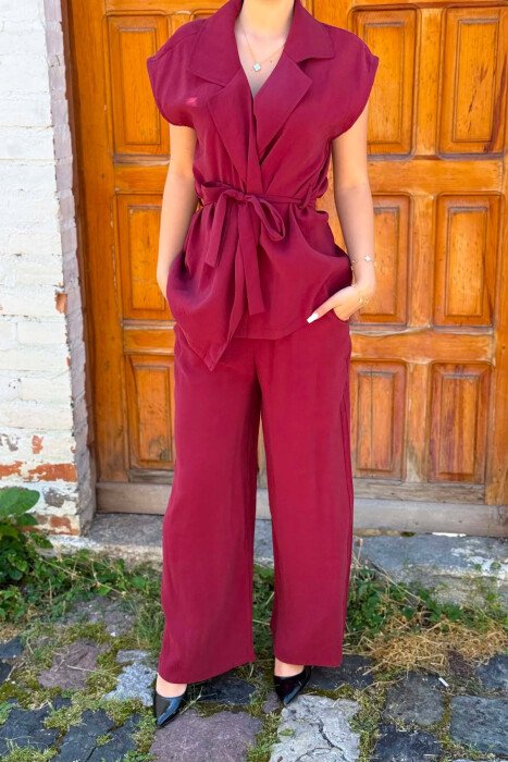 ONE COLOR VEST + TROUSERS WOMAN SET BURGUNDY/VISHNJE - 2