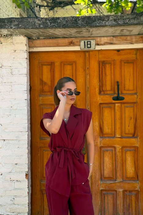ONE COLOR VEST + TROUSERS WOMAN SET BURGUNDY/VISHNJE - 3