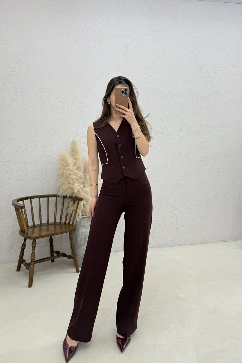 ONE COLOR VEST + TROUSERS WOMAN SET BURGUNDY/VISHNJE - 1