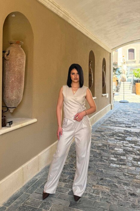 ONE COLOR VEST + TROUSERS WOMAN SET CREAM/KREM - 1
