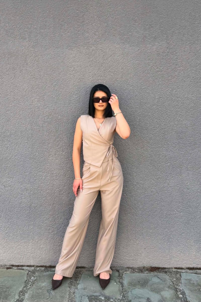 ONE COLOR VEST + TROUSERS WOMAN SET DARK BEIGE/BEZHE ERRET - 1