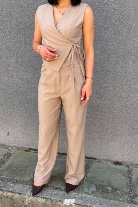 ONE COLOR VEST + TROUSERS WOMAN SET DARK BEIGE/BEZHE ERRET - 2