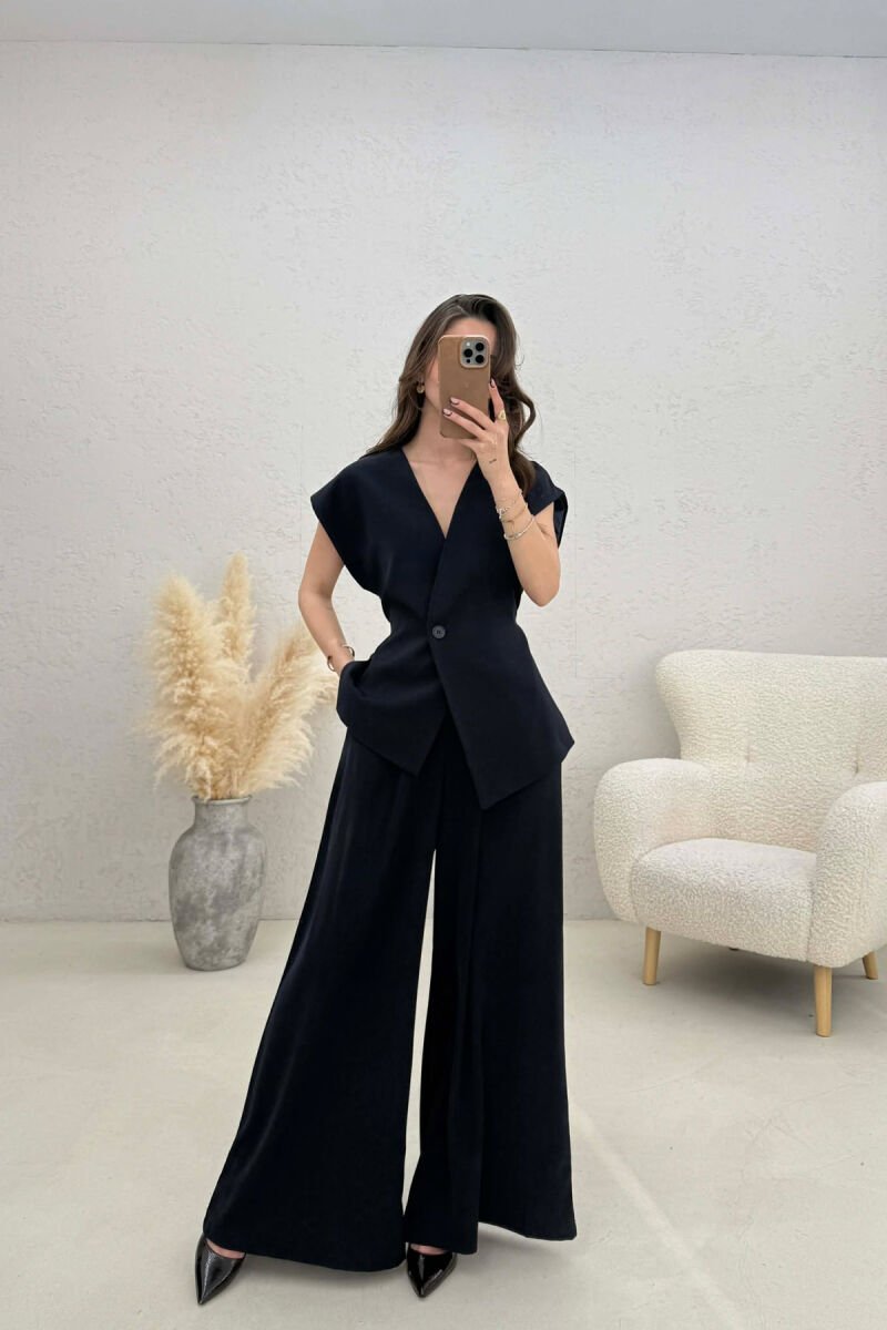 ONE COLOR VEST + TROUSERS WOMAN SET DARK BLUE/BEE - 1