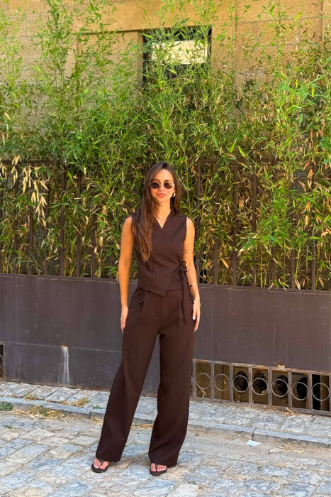 ONE COLOR VEST + TROUSERS WOMAN SET DARK BROWN/KAE 