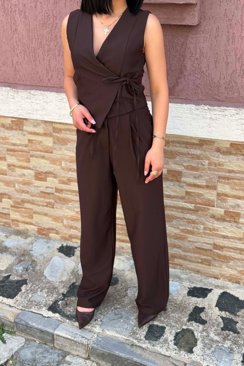 ONE COLOR VEST + TROUSERS WOMAN SET DARK BROWN/KAE - 2
