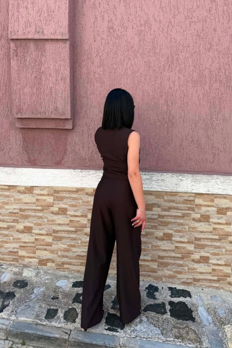 ONE COLOR VEST + TROUSERS WOMAN SET DARK BROWN/KAE - 5