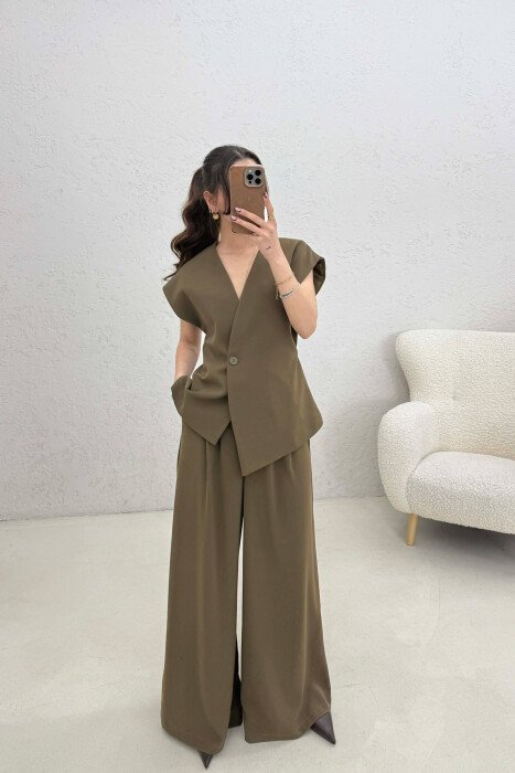 ONE COLOR VEST + TROUSERS WOMAN SET DARK GREEN/JEE 
