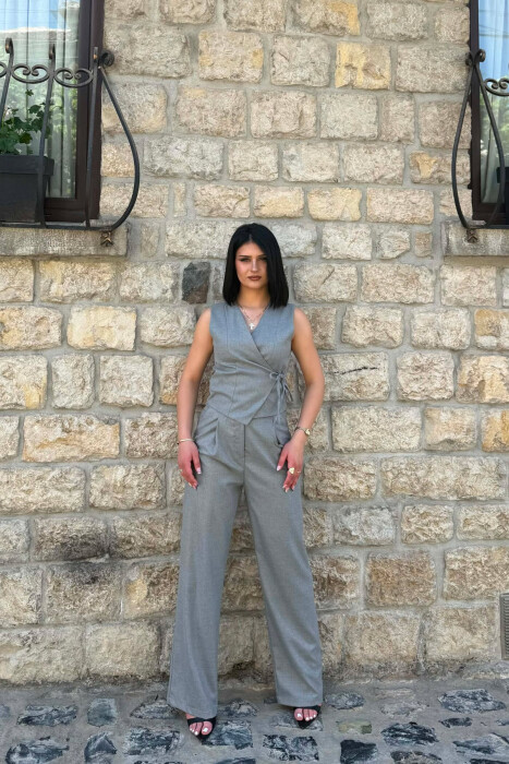 ONE COLOR VEST + TROUSERS WOMAN SET DARK GREY/GEE - 1
