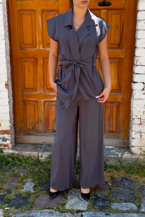 ONE COLOR VEST + TROUSERS WOMAN SET GREY ASH/GRI HIRI - 2