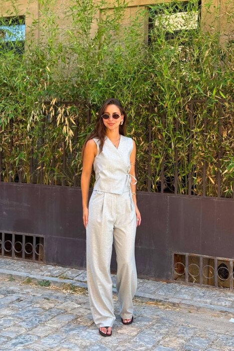 ONE COLOR VEST + TROUSERS WOMAN SET GREY/GRI - KLAUDIO FASHION