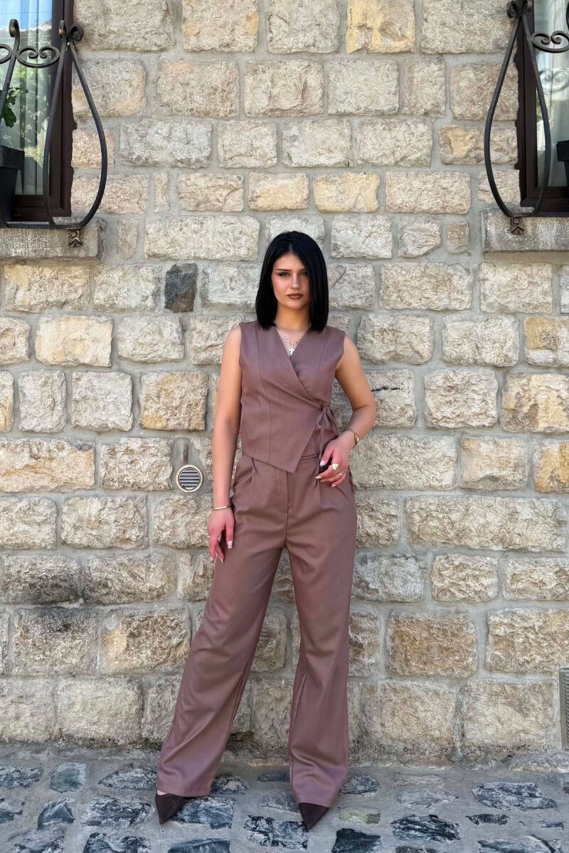 ONE COLOR VEST + TROUSERS WOMAN SET LIGHT BROWN/KAZB - 1