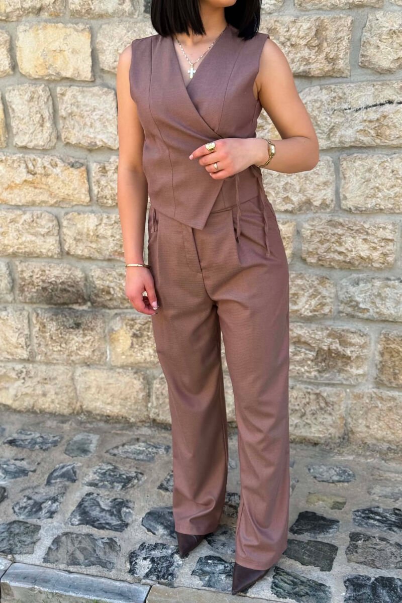 ONE COLOR VEST + TROUSERS WOMAN SET LIGHT BROWN/KAZB - 2