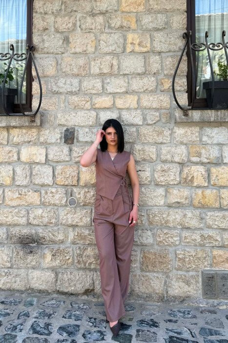 ONE COLOR VEST + TROUSERS WOMAN SET LIGHT BROWN/KAZB - 4