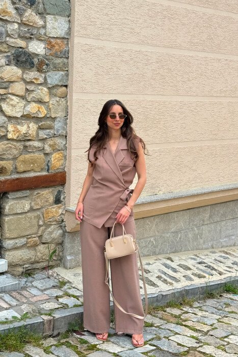 ONE COLOR VEST + TROUSERS WOMAN SET LIGHT BROWN/KAZB - 2
